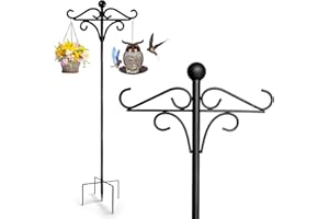 LUSIBAKA Bird Feeders Hanging Station, 196cm Poles Crooks for Solar Lights,Baskets,Free Standing Feeding Station Stand for Garden,Heavy Duty Metal Double Shepherds Hooks Bird Feeder Black,1 Pack (Black)