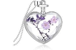 Feilok Collana da donna alla moda con pendente con fiore secco sotto vetro
