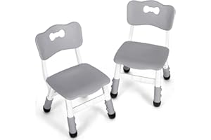 MAMIZO 2 PCS Kids Desk Chairs, Height Adjustable Children's Chairs with Backrest, Plastic Children's Seat from 2 Years, Children's Furniture for Children's Room, School, Max Load 100KG, Grey
