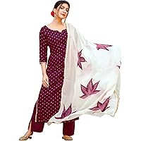 ANNI DESIGNER Women Rayon Printed Straight Kurta with Palazzos & Dupatta (DEB-Rayon SET10)