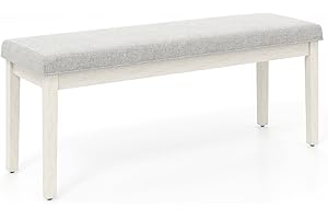 TANGZON 117cm/46Inches Dining Bench, Fabric Upholstered Long Bench with Rubber Wood Frame & Non-slip Foot Pads, Dining Seat Stool for Home Kitchen Living Room Bedroom Hallway (Light Grey)