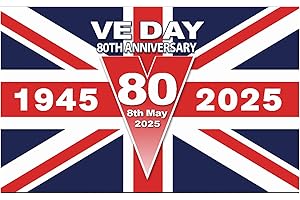 TOUMETT VE Day 80th Anniversary Flag 2025,Large Union Jack Flags,UK Flag,VE Day 80th Anniversary Decorations 2025,British Flag,Victory in Europe Celebration,for 80 Years Party/Yard/Garden/Outdoors (150*90cm)