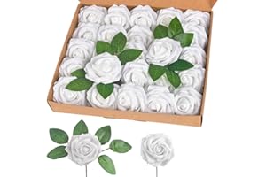 homEdge Künstliche Rose, Schaumstoff, künstliche Blumen mit Stiel, für Heimdekorationen, Hochzeitssträuße, Party, Certerpieces, Jubiläen, Weiß, 25 Stück