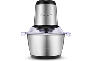 HOMEASY Hachoir Électrique Avec Bol Acier Inox 2L, Hachoir à Viande 350W Avec 4 Lames Amovibles pour Hacher Viande, Oignon, Herbes, Fruit Sec Rapide et Sans Efforts