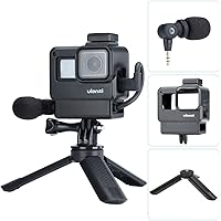 Go Pro Vlog Setup - Saramonic SR-XM1 3.5mm Wireless Video Recording Microphone + V2 Housing Case Frame + Mini Tripod Handle for GoPro Hero 7 6 5 Action Cameras