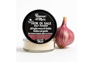 RISERVA DEL MARE Fior di sale di Trapani (Sicilia) | Fior di Sale integrale Marino | Fior di Sale Aromatizzato | 120g (Aglio Rosso di nubia)