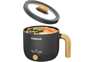 ‎AUDECOOK Audecook Elektrische Hot Pot, 1.5L Tragbare Mini Antihaft Multikocher, Schneller Ramen Kocher, Travel Electric Bratpfanne mit Duale Leistungssteuerung für Steak/Suppe/Ei/Hafer(Schwarz)