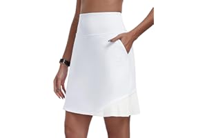 MoFiz Jupe de Tennis Femme avec Short intérieur, Athlétique Golf Skort Longueur Genoux, Jupe de Course été élastique Taille Haute