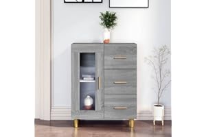 FIRBNUS Aparador Gris Sonoma Mueble Entrada Recibidor Recibidores De Entrada Aparadores para Salon Mueble Entrada De Cocina Auxiliares Mueble TV 69,5x34x90 cm Puerta de Vidrio