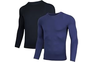 AMZSPORT 2 Pezzi Maglia Compressione Uomo Maglietta Termica Manica Lunga Maglie Sportiva Shirts Traspirante da Asciugatura Rapida Camicia Fitness Palestra