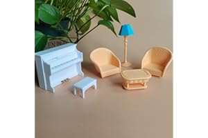 KARLOR Zestaw mebli do domku dla lalek, 6 sztuk, mini rattanowe krzesło, stół, lampa stojąca, piwo, filiżanka, domek dla lalek, akcesoria, dekoracja 1:12, miniaturowy domek dla lalek, krzesło, stół,