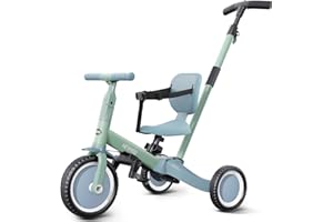 newyoo Trike with Parent Handle, Toddler Bike for 1-3 Year Old, Baby Balance Bike, Birthday Gift & Ride-On Toy for Boy & Girl, 5 in 1 Kids Tricycle, Baby Bike with Safety Belt, TR007, Green