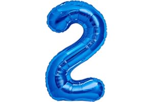 JONAMI Balloon 2nd Birthday Number 2 Blue XXL Giant Foil Balloon 40” Birthday Decoration for Boy. Flies with Helium