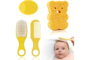 EUYKQNOI Brosse de bain pour bébé, brosse de massage en silicone, peigne pour bébé, peigne pour enfants (4 pièces) (jaune)
