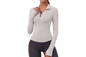Rapbin Women's Gym Tops Long Sleeve Sports T-Shirt Workout Running Hiking Top for Ladies 1/4 Zip Sweatshirt with Thumb Holes Lightweight Quick Dry Slim Fit Tee Shirts