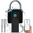 Anweller Fingerprint Padlock with Key Backup, Weatherproof Biometric Bluetooth App Controlled Keyless Smart Electronic Combination Lock for Outdoor Fence Gate Pool Shed Gym Locker Yard Truck