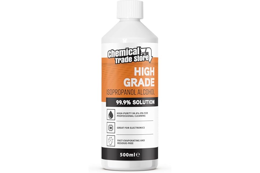 Chemical Trade Store - Isopropanol Alcohol 99.9%, 500ml - High-Purity Isopropyl Alcohol IPA, Solvent & Cleaner For Electronics, PC & Phone Cleaning, Ink Removal, Surface Prep, Lab & Industrial Use