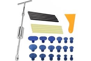 Aumotop Zestaw narzędzi do usuwania wgnieceń karoserii, 2 w 1, regulowany drążek T, 18 niebieskich podkładek, 5 czarnych klejów, narzędzia do naprawy wgnieceń bez lakierowania