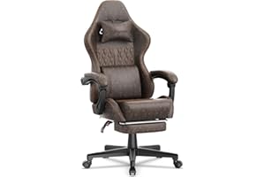 Ferghana Sedia da Gaming,Sedia Gaming Ergonomica con Regolabile Poggiapiedi,Poggiatesta,Supporto Lombare,Pelle di PU Poltrona Ufficio Regolabile,Professionale Sedia da Ufficio Gaming(Marrone)