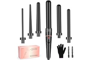 BESTOPE PRO Hair Curler 6-in-1 Curling Wand Set, Curling Iron with 2 Temperature Control, Curling Tongs with Heat-Resistant Glove and 2 Hair Clips