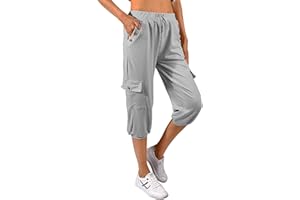 TOMEEK Damskie spodnie Capri przycięte elastyczne w talii, wygodne spodnie dla kobiet, spodnie 3/4, na co dzień, letnie spodnie z kieszenią do jogi, biegania, joggersów