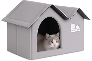 ALLSOPETS Casa para Gatos Plegable de Exterior, Caseta Impermeable para Perros, Refugio Cálido Aislado con Techo Doble para Mascotas Pequeñas y Medianas (Gris Grafito)