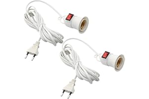 Leloco 2 Stück E27 Lampenfassung mit Kabel und Schalter, E27 Fassung mit 4M Netzkabel und EU Stecker für DIY-Projekte, Steh- & Hängelampen, DIY-Leuchte usw Weiß