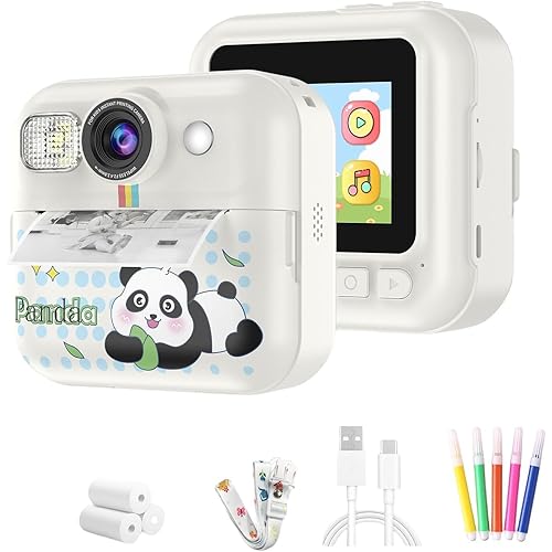 Cason Instant Camera for Kids with Print,1080P HD Instant Photo Camera with Games,3 Print Rolls,Fun Filters for Creativity for 5-15 Years Kids Upto 32GB (Panda)