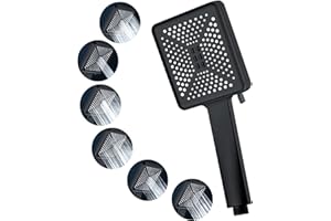 GEFIRE Pommeau de Douche Massant avec 6 Modes de Pulvérisation, Douche Carrée, Grande Douche à économie d'eau à Haute Pression，Pommeau Douche Economiseur d'eau Chrome (Noire)