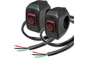 Gebildet IP65 Impermeabili 22mm 7/8" Interruttori per Fari da Manubrio, Fari Fendinebbia Spot luci Interruttore da Manubrio, per Motociclette, bici Elettriche, Fuoristrada ATV (LED rosso)