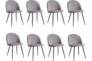 BenyLed Set di 8 Sedie da Sala da Pranzo; Sedie da Cucina con Rivestimento in Velluto Moderno, Sedie da Soggiorno con Gambe in Metallo Nero (Grigio)