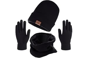 AISPRTS Chapeau d'hiver pour Hommes Ensemble d'écharpe Bonnet pour Hommes avec Gants à écran tactile Chapeau d'hiver Chaud pour Femmes avec Doublure en Polaire