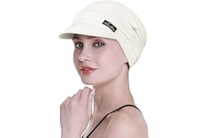 FocusCare Miękkie czapki dla kobiet po chemioterapii, bambusowa czapka z daszkiem, na wypadanie włosów, turbany, Złamana biel, Rozmiar uniwersalny