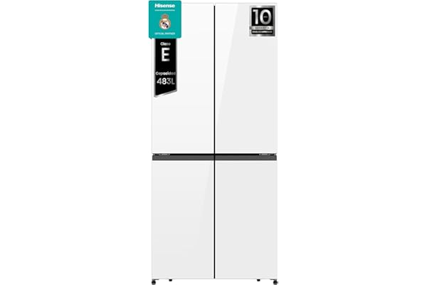 Hisense RQ5P470SETE - Frigorífico Americano Cuatro Puertas, 483L, Class E, Ancho 79.4cm x Alto 178.5cm, Dual Tech Cooling, Multi Air Flow, No Frost, Triple Zone, Conectividad Wifi, Blanco Cristal