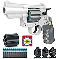 Toy Gun Soft Bullet Pistol Foam Blaster, Shooting Game Education Realistic Revolver Model Fake Guns, a Surprise Gift for Boys Teens Birthday Christmas(White Grey)