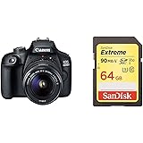 Canon EOS 4000D 18MP DSLR Camera and EF-S 18-55 mm f/3.5-5.6 III Lens with 64G Memory Card- Black