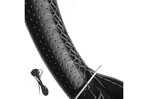Vintree Coprivolante in Pelle Universale Microfibra da Cucire per Volante dell Auto Traspirante e Antiscivolo 38 cm Coprivolanti Fai da Te in Pelle Morbida Microfibra (Nero)