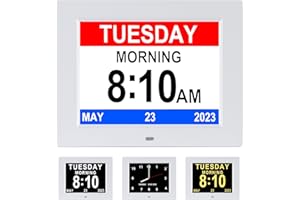 Golony Digital Calendar Day Clocks for Elderly, Extra Large Day Date Time Dementia Clock with 12 Alarms for Vision Impaired, Memory Loss, Senior, Alzheimer (8’’ white)