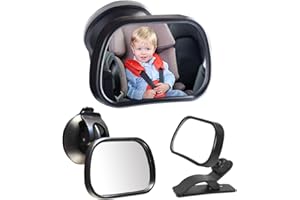 LSYDGN Rückspiegel Baby Auto,Spiegel für Auto Baby Rückspiegel,Auto Vorne Reer Rückspiegel für Baby Kinder,Sicherheitsspiegel für Kinderschale mit Saugnäpfe und Klammer,für Meisten Auto,Schwarz
