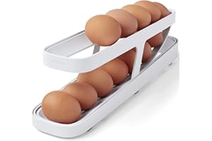NEOVSUNY Eierhalter für Kühlschrank, Eierspender, Automatisch Rollender Eierbehälter, 2-stöckiger Eierspender,platzsparende Eierablage für Kühlschrank, Eierhalter (Whtie)