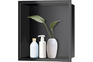 FTL Black Shower Niche 305 x 305 x 95mm,Stainless Steel 304 Shower Niche Wall Insert,No Tile Required Wall Niche,Single Shelf Bathroom Storage Niche,Recessed Wall Niche for Bathroom