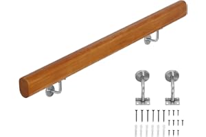 Nisorpa Wooden Handrails for Stairs Hand Rail 100cm Wood Banister Rail for Stairs 3.3ft Bannisters Wall Mounted Handrail Non-Slip Staircase Handrail Exterior Stairs Handrail for Elderly Kids 1m