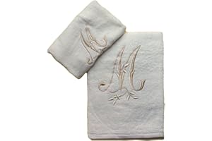 RICAMI FIORENTINI BALDI Asciugamani INIZIALI Ricamate, Set 2 Pezzi Spugna da Bagno, Viso+OSPITE, Asciugamani cifrati in Spugna di Cotone 100% Made in Italy (Lettera M)