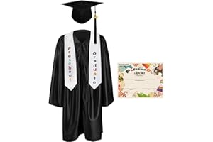 GraduationMall 2025 Ragazzo Ragazza Toga Laurea Cappello e Abito per Bambini Stola Laurea Prescolare Scuola - 12 Colori