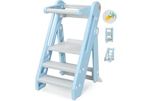 Onasti Torre di Apprendimento per Bambini, Learning Tower,Torre Montessoriana Pieghevole e Regolabile in Altezza per Bambini per Bancone Cucina Lavandino Bagno, Torretta Montessoriana (Blu)