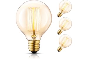 Asgens Globe Vintage Edison Bulb,G95 Globe 40W E27 Amber Glass Wootly Vintage Retro Old Fashioned - Industry Dimmable, 4 Pack