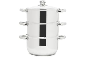 Sabichi Food Steamer 3 Tier - Induction Ready, Vented Glass Lids, Multi-Level Steamer Cooking, Dishwasher Safe, Polished Mirror Finish - Perfect for Vegetables, Meat, and Seafood