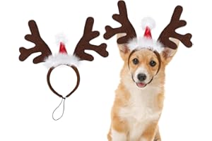 Mfsdai Hund Weihnachten Rentier Geweih Hundemütze Kopfschmuck, Verstellbare Weihnachtshaarreif Hunde Weihnachtskostüm Zubehör für Kleine und Mittelgroße Katzen und Hunde