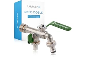 Bächlein Grifo Universal Doble para el Jardín, Verde, Incluye 2 conexiones de Manguera, Válvula de Bola con Conexión de 1/2 y 1 de Pulgada, Grifo de Salida Exterior