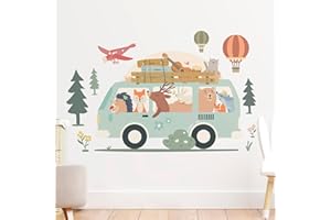 Hoppla - Sticker Mural Enfant XL - Vanlife - 145x90cm - Décoration chambre enfant, animaux - autocollant mural repositionnable, adhésif chambre garçon, véhicule, décoration scandinave chambre enfant